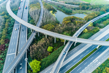 Fototapeta premium Aerial view of highway and overpass in Shanghai