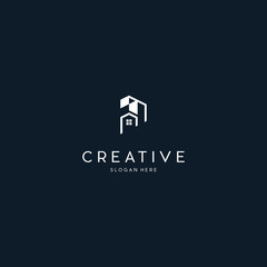 Vector symbol design for real estate company. Buildings abstract logo design template. City skyline logo layout. Home icon idea. House silhouette. Construction sign.