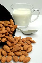 Almond Seeds with a cup of Milk, a healthy diet