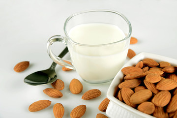 Almond Seeds with a cup of Milk, a healthy diet
