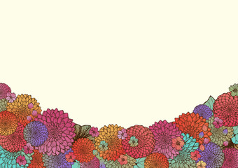 レトロ調 和風のフレーム 手書きの花柄　背景素材 和柄　お祝い