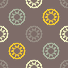 Polka dot seamless pattern. Mosaic of ethnic figures. Sun. Geometric background. Can be used for wallpaper, textile, invitation card, wrapping, web page background.