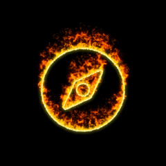 The symbol compass burns in red fire