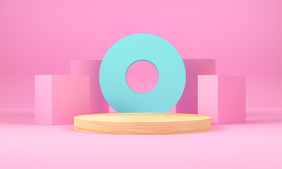 Pink and blue geometric shapes. Abstract background. 3d rendering.