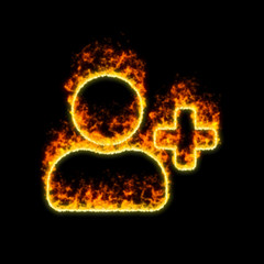 Fototapeta premium The symbol user plus burns in red fire