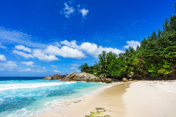 Beautiful tropical beach,palms,white sand,granite rocks,seychelles 18