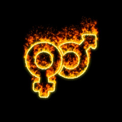 The symbol venus mars burns in red fire