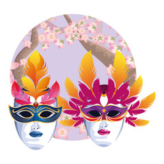 masks with feathers round icon