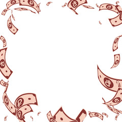 Russian ruble notes falling. Random RUB bills on w