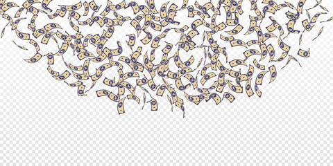 Chinese yuan notes falling. Sparse CNY bills on tr