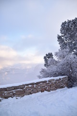 Grand Canyon, AZ., U.S.A. Jan. 1, 2019. Majestic powder snow mantle for the Grand Canyon sun rise New Year&rsquo;s Day 2019.