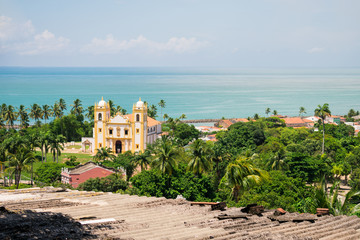 A view of Igreja do Carmo (Carmo Church) from above, sea in the background (Olinda - Pernambuco,...