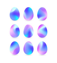 Easter neon eggs. Design element. Bright pink, purple and blue vibrant egg shapes for Happy Easter holidays. Modern wallpaper with gradient eggs for spring holiday design, wallpaper, banner.