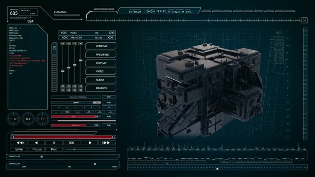 User Interface HUD with 3D Sci Fi element.Technological futuristic intro.Looping animation.Digital infographic elements.