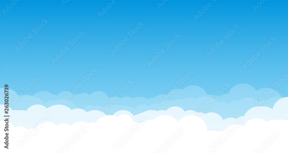 Wall mural sky with clouds wide background. blue sky with white clouds on background. cartoon, flat style backg