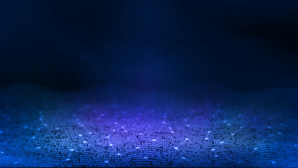 3D Rendering of Abstract technology background. Computer programming script software coding on blur glowing binary style. For Artificial intelligence, Big data, Deep machine learning concept.