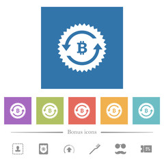 Bitcoin pay back guarantee sticker flat white icons in square backgrounds