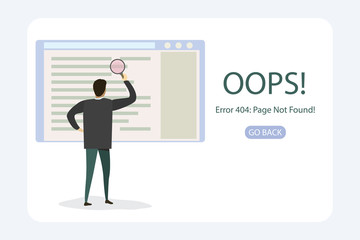 404 Error page template,businessman with magnifying glass