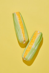 Creative layout made of corn. Flat lay. Food concept