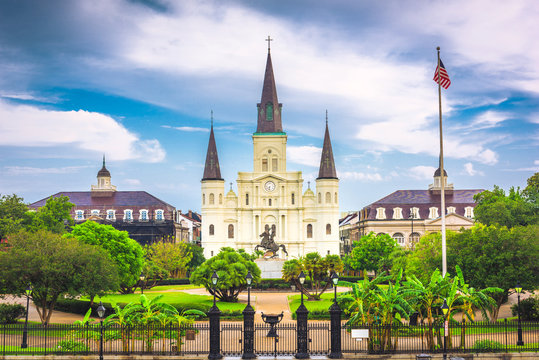 New Orleans, Louisiana, USA at Jackson Square and St. Louis Cathedral