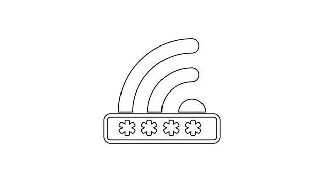 Black Wifi locked sign line icon on white background. Password wi-fi symbol. Wireless Network icon. Wifi zone. Limited access. 4K Video motion graphic animation