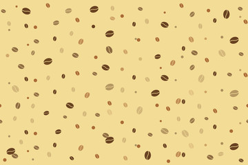 Coffee beans seamless background pattern on a light brown base colour