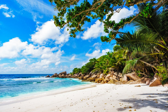 beautiful tropical beach with granite rocks,white sand,turquoise water,seychelles 10