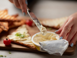 Melted cheese on bread