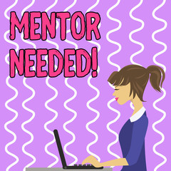 Conceptual hand writing showing Mentor Needed. Concept meaning Employee training under senior assigned act as advisor Strip Size Lined Paper Sheet Hanging Using Blue Clothespin