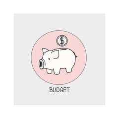 Budget. Concept of business finance. Pig money box. Line icon. Vector illustration.
