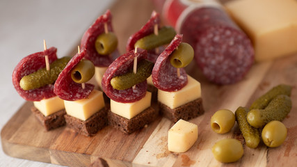 Sausage and cheese on the board