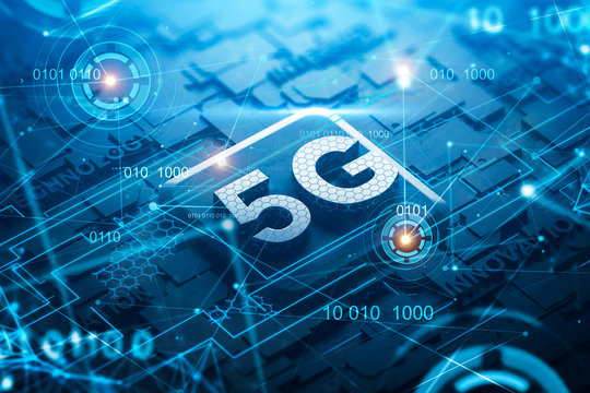 5G Circuit Board With Network Hologram And HUD