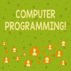 Word writing text Computer Programming. Business photo showcasing process that instructs a computer on how to do a task Online Chat Head Icons with Avatar and Connecting Lines for Networking Idea