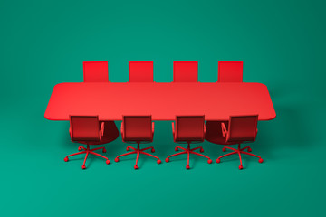 Red meeting room furniture set on green