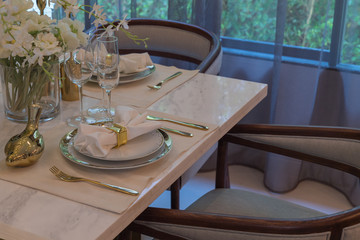 luxury dining room with table set