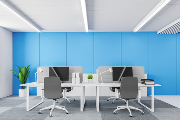 Blue wall contracted office interior