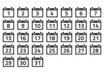 Calendar web icons with date on white background.