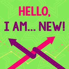 Text sign showing Hello I Am New. Business photo text used greeting or begin telephone conversation Two Arrows where One is Intertwined to the other as Team Up or Competition