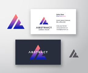 Abstract Vector Logo and Business Card Template. Premium Stationary Realistic Mock Up. Colorful Gradient Pyramid on a Dark Background. A and L letters Monogram