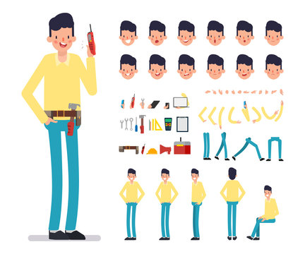 Engineer and handyman and technician people worker teamwork. industry character vector design.