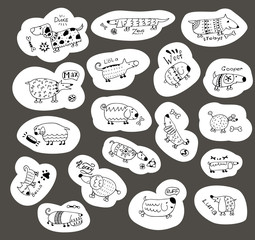 Vector dogs. Illustration in Doodle style. Stickers