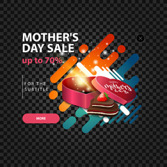A pop-up template for a site with a discount in honor of mother's day with gift in the shape of a heart and candy