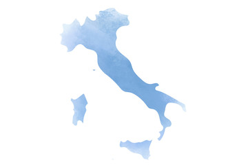 Colorful watercolor Italy map on canvas background. Digital painting.
