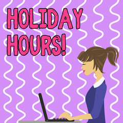 Conceptual hand writing showing Holiday Hours. Concept meaning Overtime work on for employees under flexible work schedules Strip Size Lined Paper Sheet Hanging Using Blue Clothespin