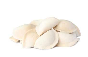 Raw dumplings on white background. Home cooking