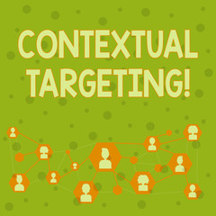 Word writing text Contextual Targeting. Business photo showcasing targeted advertising for ads appearing on websites Online Chat Head Icons with Avatar and Connecting Lines for Networking Idea