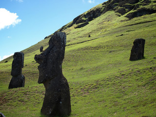 Moai, Stone Head Sculpture in Rapa Nui, Easter Island, Chile.