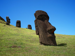 Moai, Stone Head Sculpture in Rapa Nui, Easter Island, Chile.