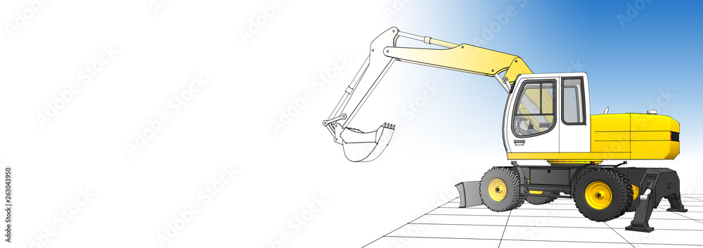 Wall mural excavator 3d illustration