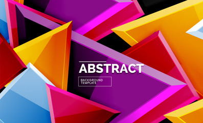 Glossy mosaic style geometric shapes - squares and triangles on black